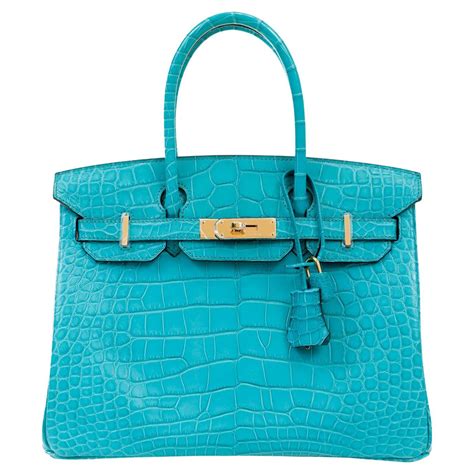 hermes blue izmir croc|Hermes Blue Izmir Turquoise Porosus Crocodile Birkin 30 Bag.